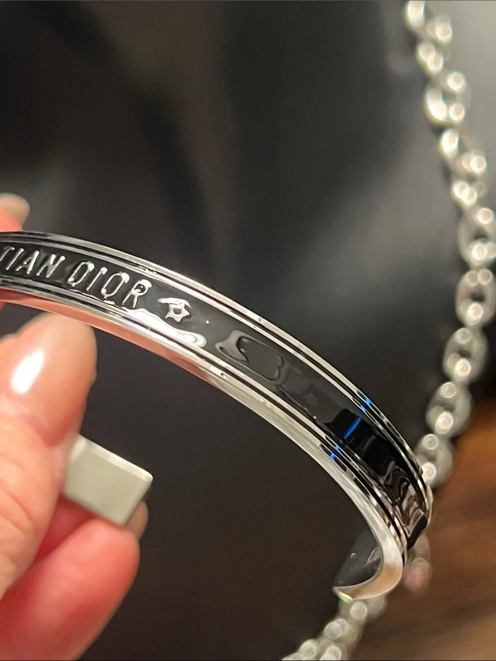 Up Cycled Silver-Tone Logo Cuff Bracelet - Polished Silver